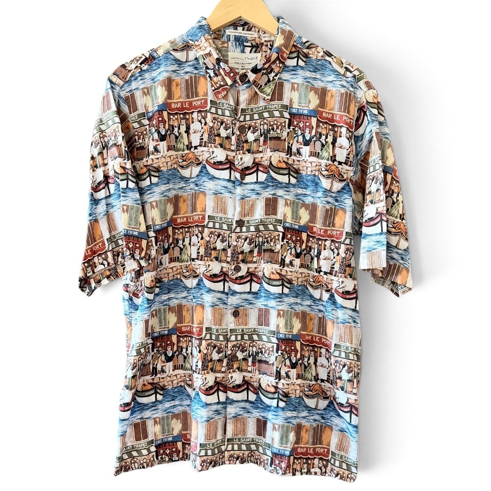 Vtg 90s Reyn Spooner L Guy Buffet Saint Tropez Egyptian Cotton Hawaiian Shirt